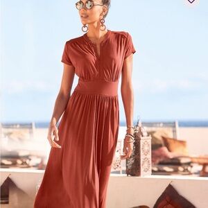 Lascana NWT Sexy Rust Short-Sleeve Maxi Dress with Waistband Sz 10